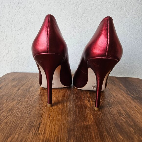 Charles David "Sway" Heels Pump Metallic Garnet Dark Red Leather Pointed Toe 7.5 - Picture 4 of 10